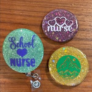 Glittery School Nurse Badge Reel Set